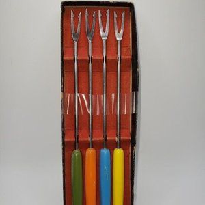 Vintage 70s/80s Multicolor Stainless Steel Fondue Fork Set of 4 Made in Japan